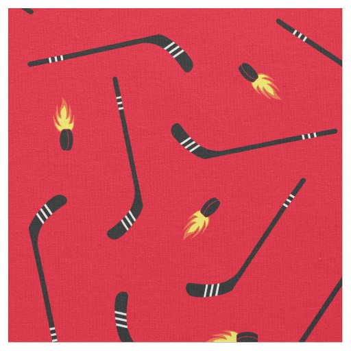 Hockey Sticks Flaming Pucks Sports Red Fabric