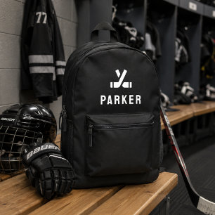 Hockey Sticks Motif Modern Black Name Printed Backpack