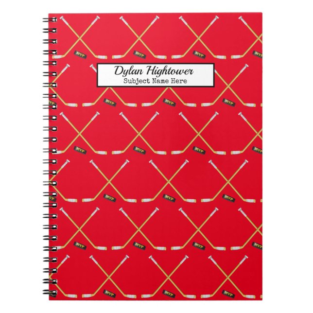 Hockey Sticks |MVP Puck Pattern Red Name | Subject Notebook (Front)