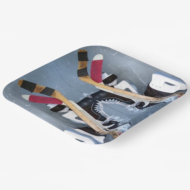 Hockey Sticks Skates Ice Sports Photography Paper Plates (Angled)