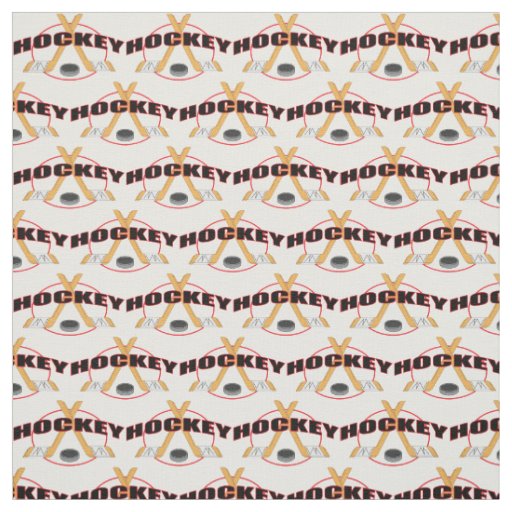 Hockey Sticks with Puck Hockey Text Fabric