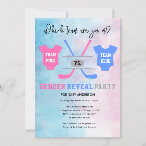 Hockey Team Blue vs Team Pink Gender Reveal  Invitation