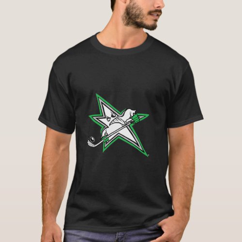 Hockey Texas Fans Star Logo Player Mascot Cartoon  T_Shirt