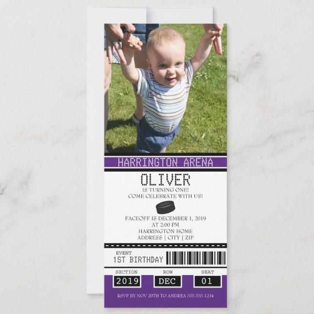 Hockey Ticket Birthday Invitation (Front)