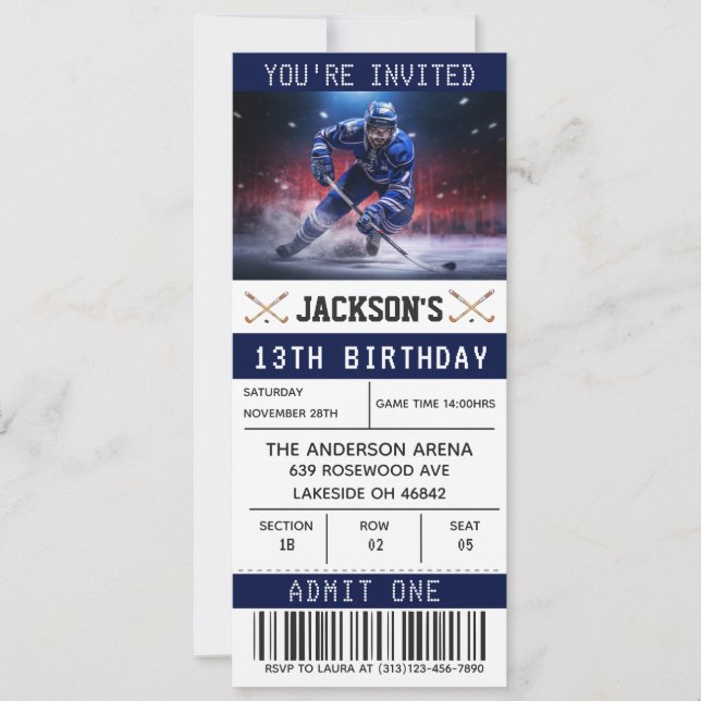 Hockey Ticket Birthday Invitation Template (Front)