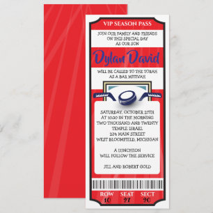 HOCKEY TICKET IN RED Bar Bat Mitzvah Invitation