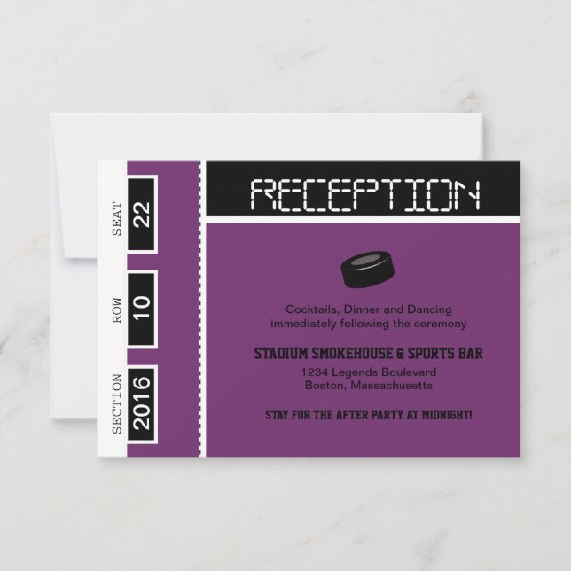 Hockey Ticket Wedding Reception Invitation (Front)