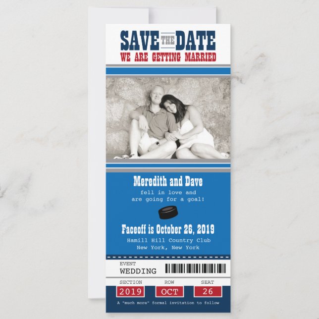 Hockey Ticket Wedding Save the Date (Front)