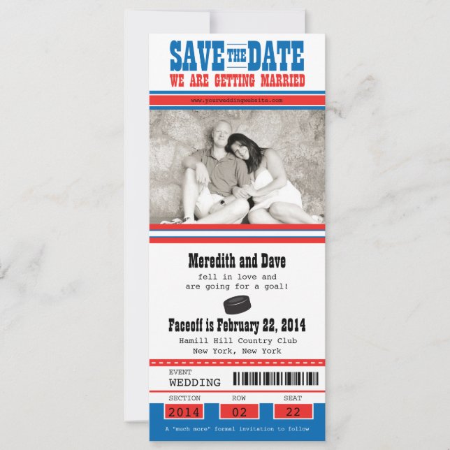 Hockey Ticket Wedding Save the Date (Front)