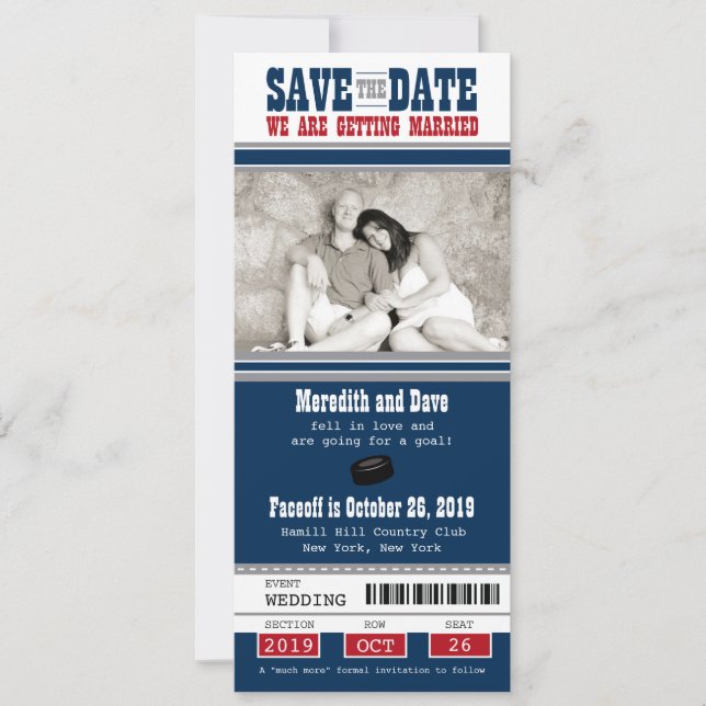 Hockey Ticket Wedding Save the Date (Front)