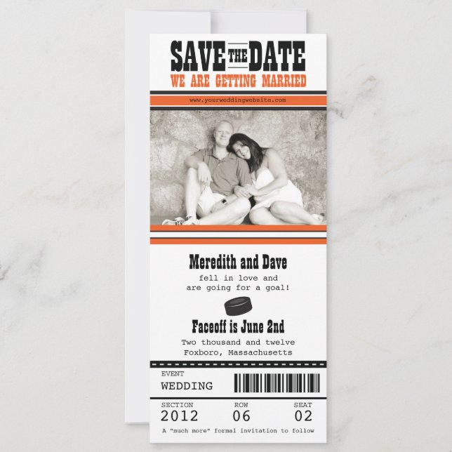 Hockey Ticket Wedding Save the Date (Front)