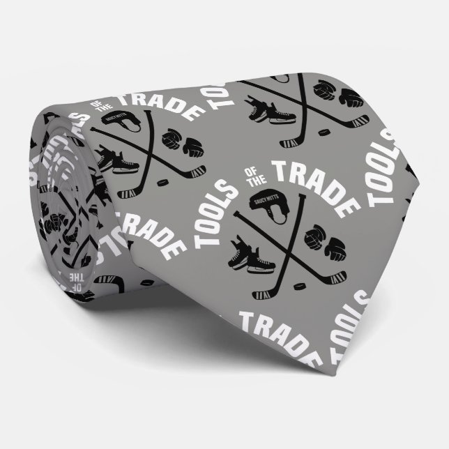 Hockey Tools of the Trade on Gray Neck Tie (Rolled)
