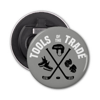 Hockey Tools of the Trade on Gray Team Gift Bottle Opener