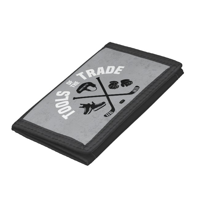 Hockey Tools of the Trade on Gray Trifold Wallet (Bottom)