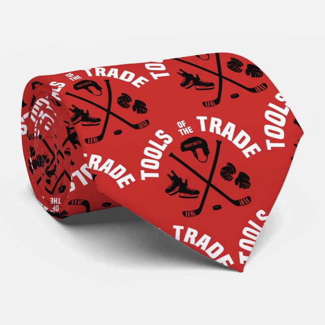 Hockey Tools of the Trade on Red Neck Tie (Rolled)