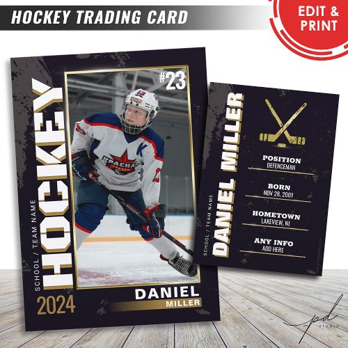 Hockey Trading Card Hockey Player Card Black Gold