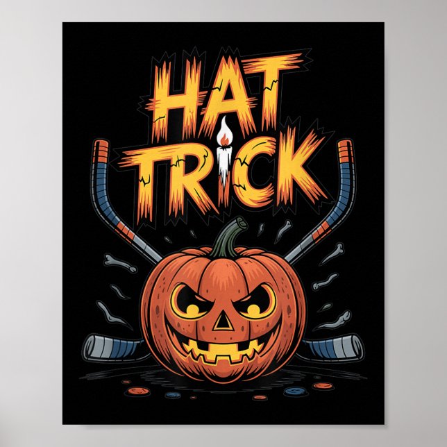 Hockey Trick Halloween Soky Pumpkin Ice Hockey Hal Poster (Front)