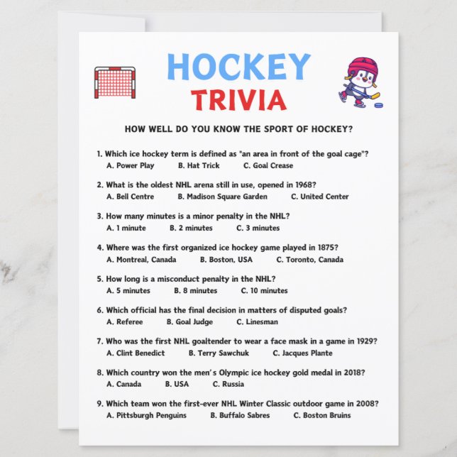 Hockey Trivia Game (Front)