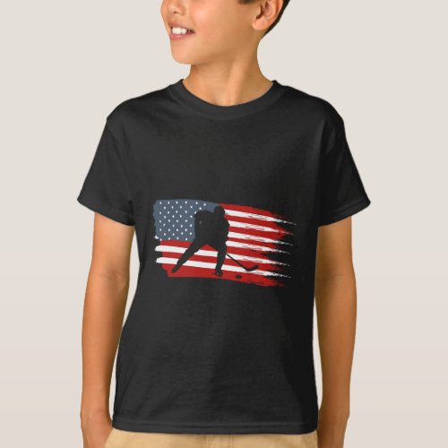 Hockey Usa Flag American Flag Patriotic Ice Hockey T_Shirt