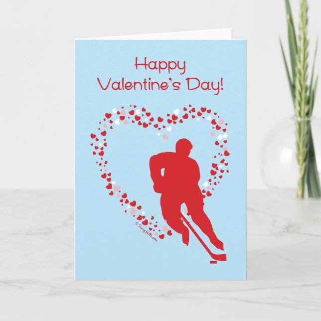 Hockey Valentine's Day Hockey Player Hearts Holiday Card (Front)
