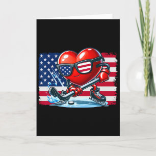 Hockey Valentines Day Valentine Us Flag Sungles Pa Card