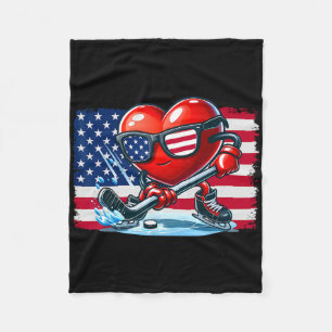 Hockey Valentines Day Valentine Us Flag Sungles Pa Fleece Blanket