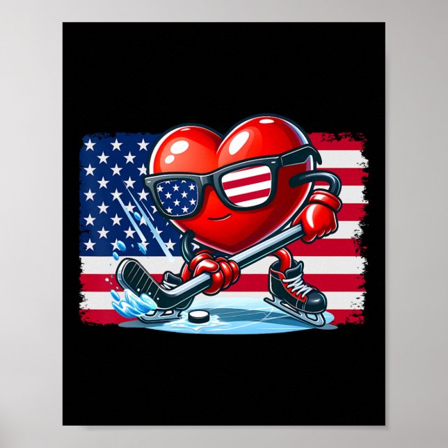 Hockey Valentines Day Valentine Us Flag Sungles Pa Poster (Front)