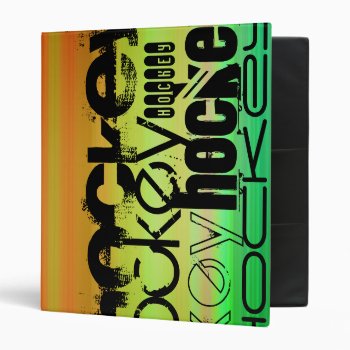 Hockey; Vibrant Green  Orange  & Yellow 3 Ring Binder by ColorStock at Zazzle