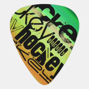 Hockey; Vibrant Green, Orange, & Yellow Guitar Pick