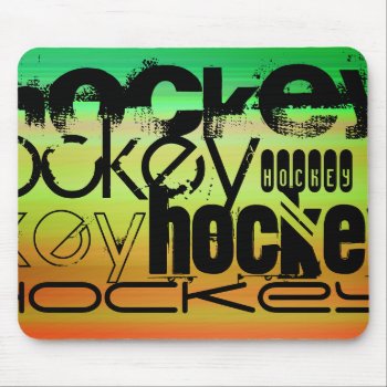 Hockey; Vibrant Green  Orange  & Yellow Mouse Pad by ColorStock at Zazzle