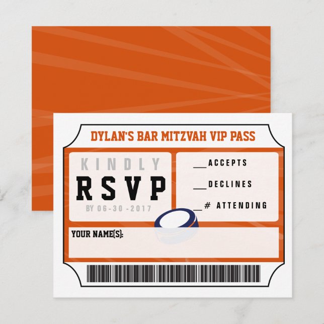 HOCKEY VIP REPLY CARD Bar Bat Mitzvah Invitation (Front/Back)