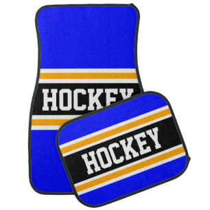 HOCKEY Vivid Blue Black Orange Racing Stripes Car Floor Mat