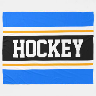 HOCKEY Vivid Blue Black Orange Racing Stripes Fleece Blanket