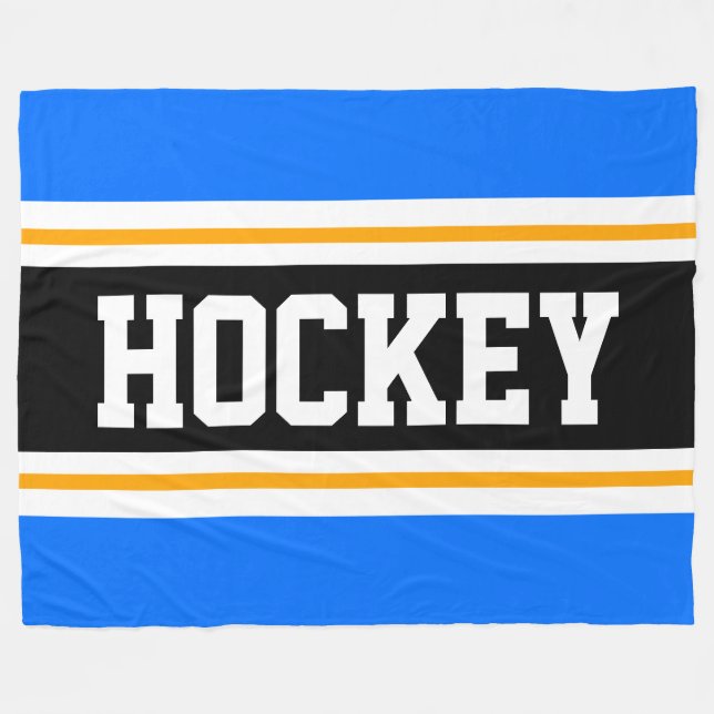 HOCKEY Vivid Blue Black Orange Racing Stripes Fleece Blanket (Front (Horizontal))