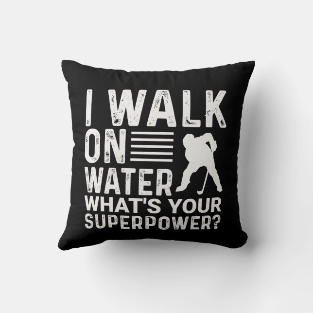 Hockey Walk on Water Throw Pillow (Back)