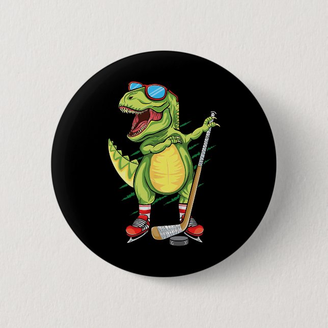 Hockeysaurus Dinosaur Ice Hockey Trex Kids Boys Ic Button (Front)