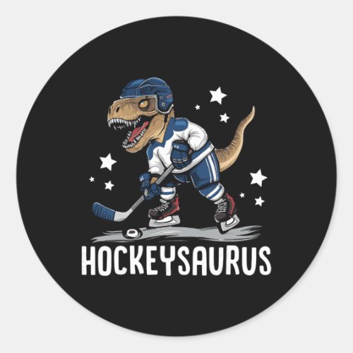 Hockeysaurus Funny Dinosaur Hockey Kids Hockey Boy Classic Round Sticker