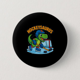 Hockeysaurus Funny Dinosaur Ice Hockey Kids  Button