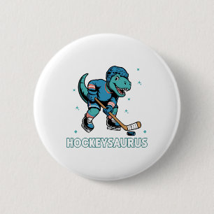 Hockeysaurus Funny Dinosaur Trex Hockey Kids Hocke Button