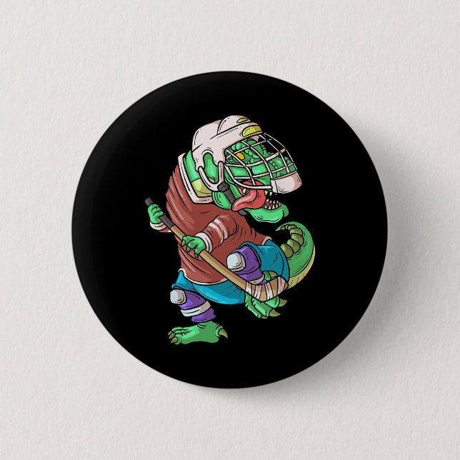 Hockeysaurus Kids T-rex Dinosaur With Ice Hockey S Button (Front)
