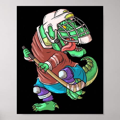 Hockeysaurus Kids T-rex Dinosaur With Ice Hockey S Poster