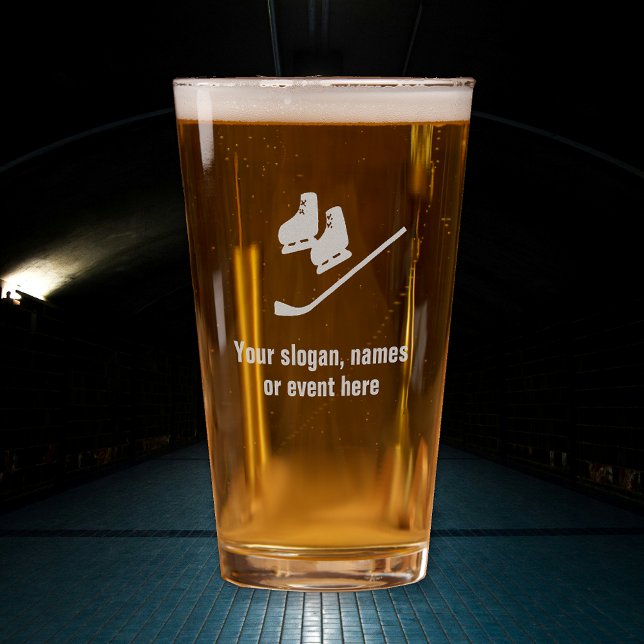 Hocky theme ice skates and stick - add own text pint glass (Creator Uploaded)