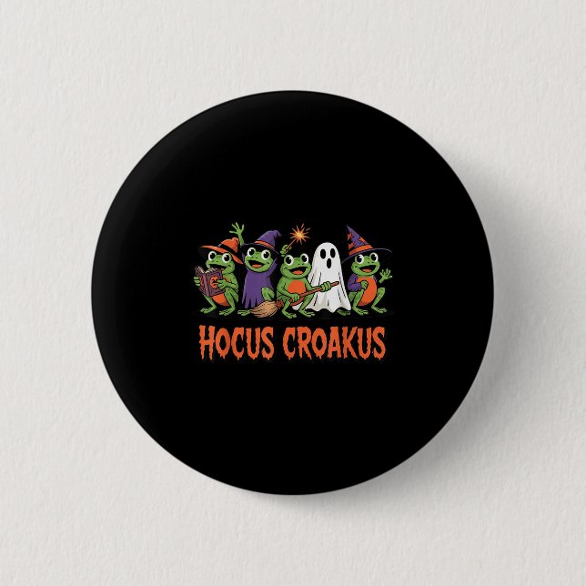Hocus Croakus Frog Halloween Magic Spell Funny Wit Button (Front)
