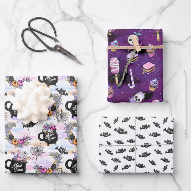 Hocus Halloween Bright Wrapping Paper Sheets (Front)