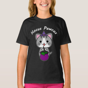 Hocus Pawcus - Gray Tabby Cat - White Writing T-Shirt