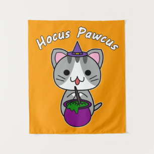 Hocus Pawcus - Gray Tabby Cat - White Writing Tapestry