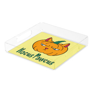 Hocus pawcus Halloween pumpkin ginger cat magic Acrylic Tray
