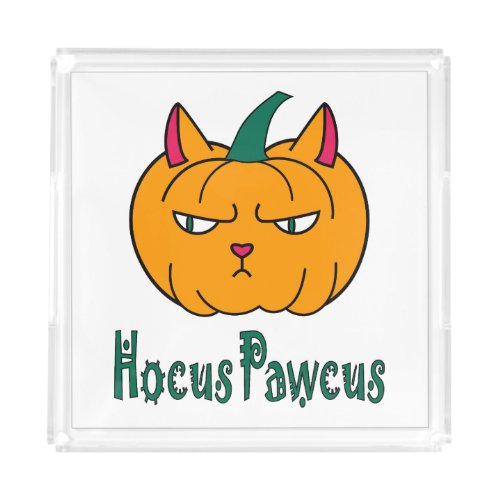 Hocus pawcus Halloween pumpkin ginger cat magic Acrylic Tray