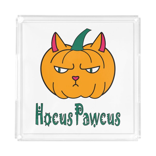 Hocus pawcus Halloween pumpkin ginger cat magic Acrylic Tray (Front)