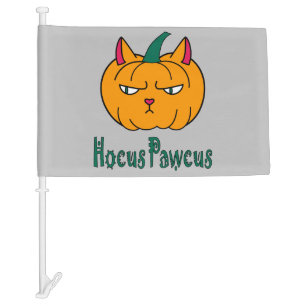 Hocus pawcus Halloween pumpkin ginger cat magic Car Flag